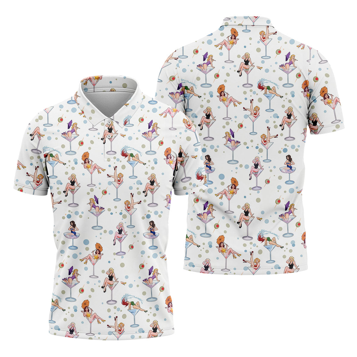 Retro Pin Up Martini Cocktail Hawaiian Golf Shirt, Golf Shirts For Men, Hawaiian Golf Shirt