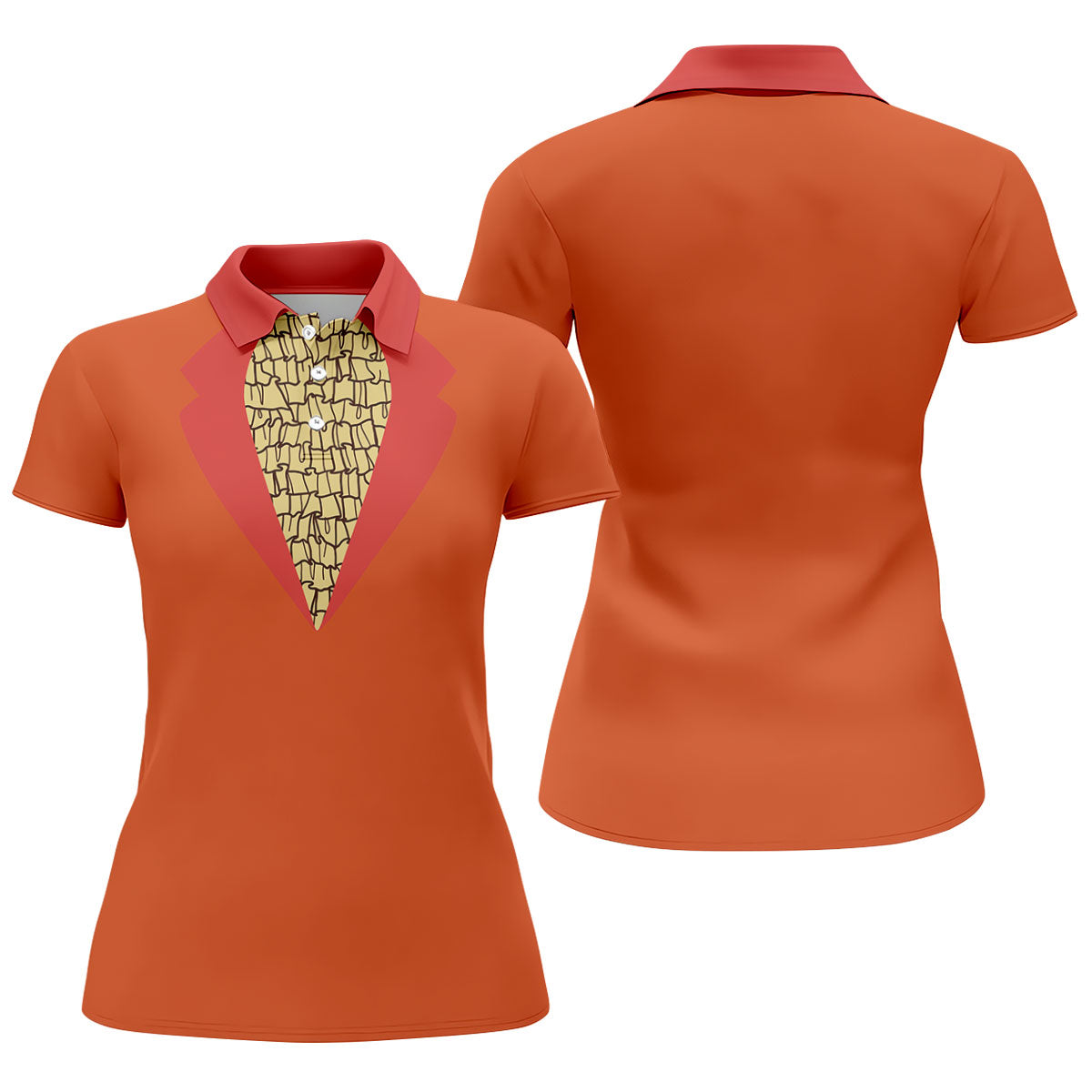 Orange Tuxedo Fun Women's Golf Shirts, Retro Golf Shirt, Ladies Golf Tops