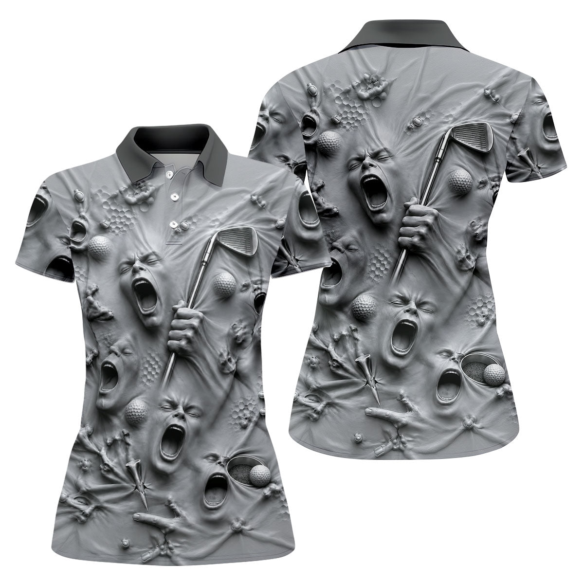 Screaming Face Halloween Golf Polo Shirt, Halloween Tops For Women, Golf Shirts For Women
