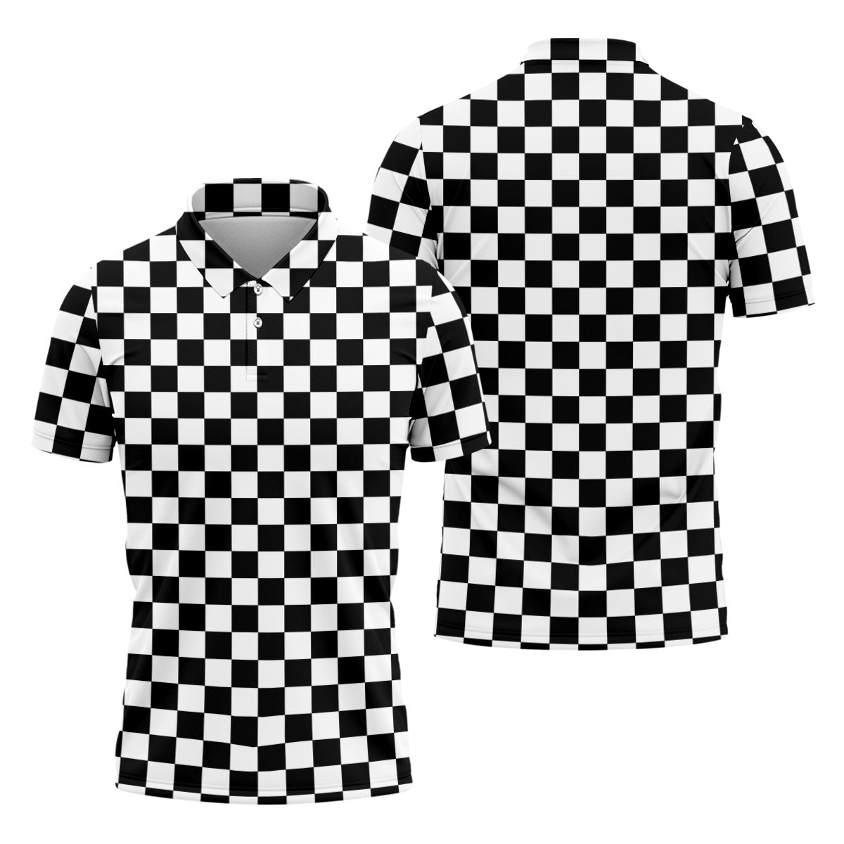 Black White Checkerboard Racing Pattern Golf Shirt, Men's Golf Shirt, Golf Polo Shirts For Men, Printed Golf Shirts