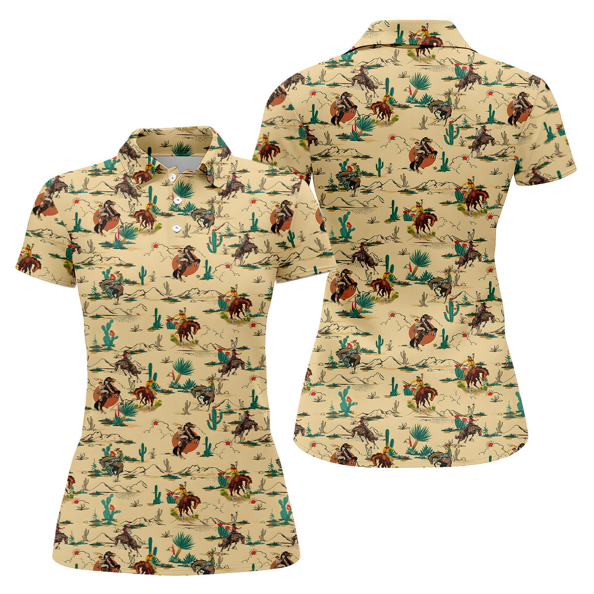 Vintage Cowboy Rodeo Desert Pattern Hawaiian Golf Shirt, Women’s Golf Polo, Printed Golf Shirt