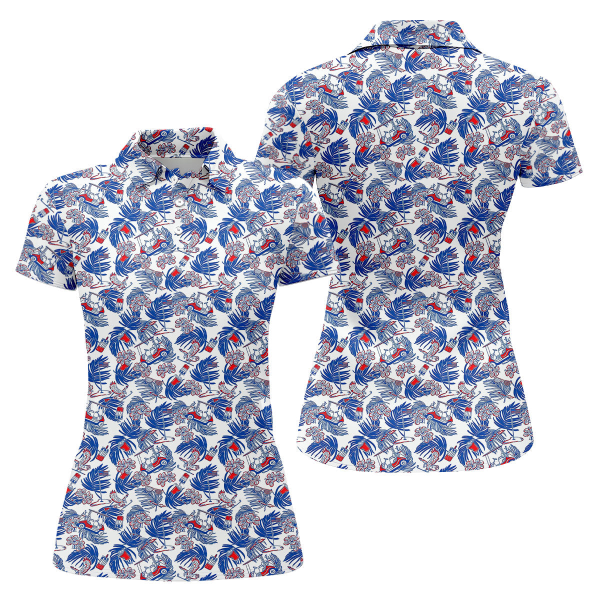 Par-Tee In The USA Red White Blue Tropical Golf Shirt, 250 Years Patriotic 4th Of July Golf Shirt For Women