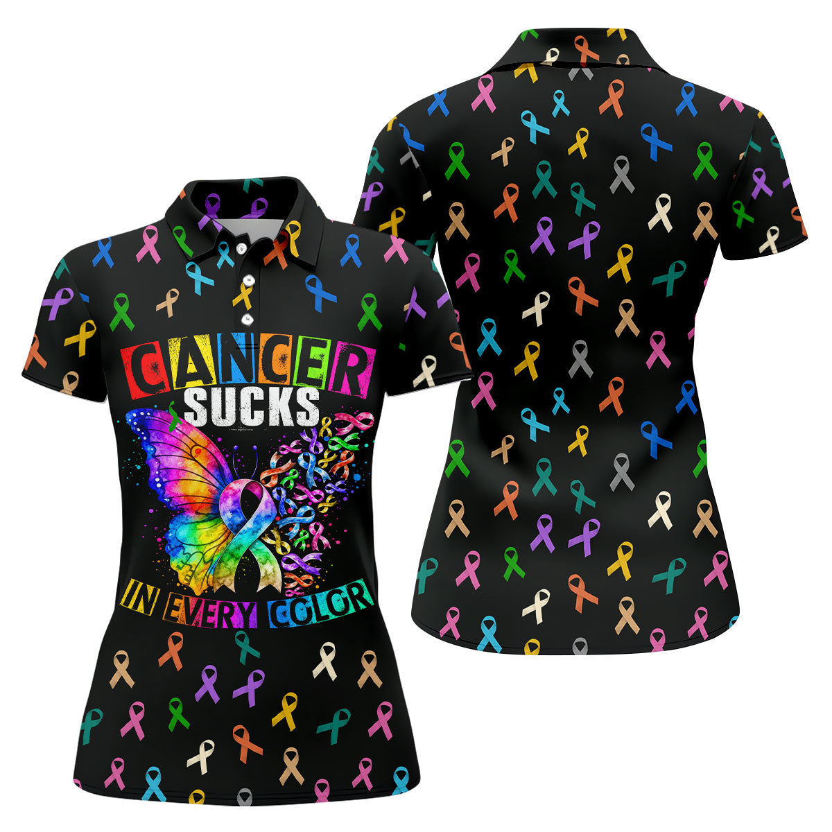 Cancer Sucks In Every Color Breast Cancer Polo Shirt, Women’s Golf Polo, Ladies Golf Top