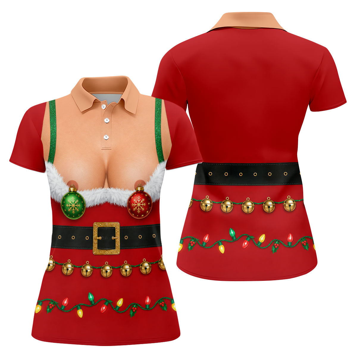 Funny Christmas Ornament Bra Golf Polo Shirt, Christmas Golf Shirt, Ladies Golf Shirts