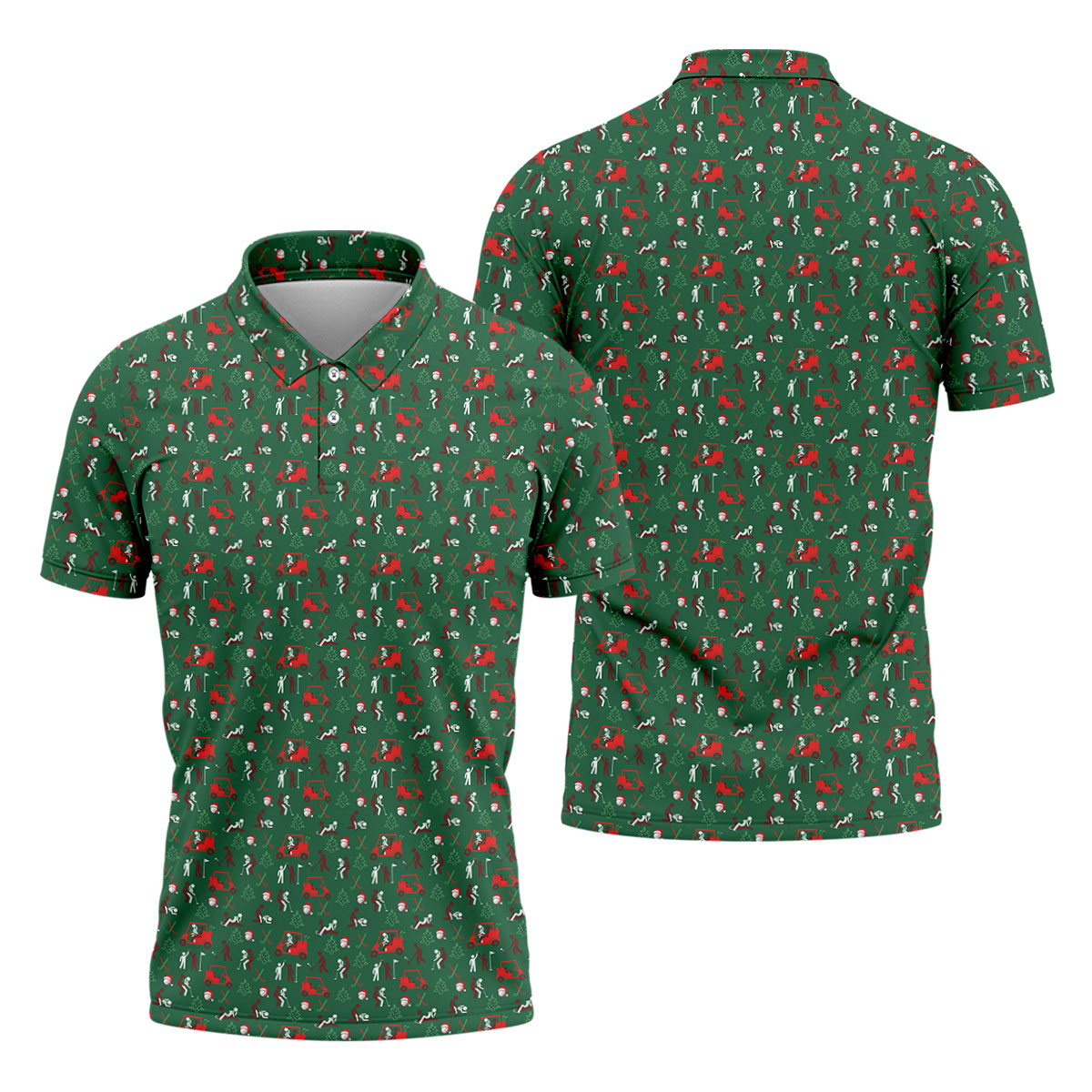 Christmas Golf Cart and Golfer Polo Shirt, Golf Polo Shirts For Men, Mens Golf Shirts