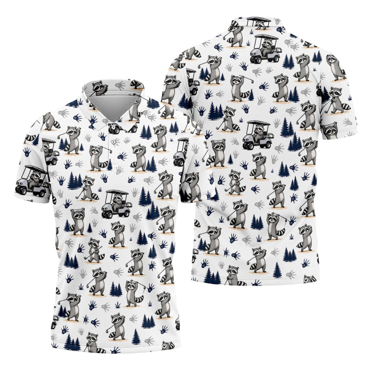 Funny Raccoon Golf Cart Pattern Polo Shirt, Men's Golf Shirt, Golf Apparel For Men
