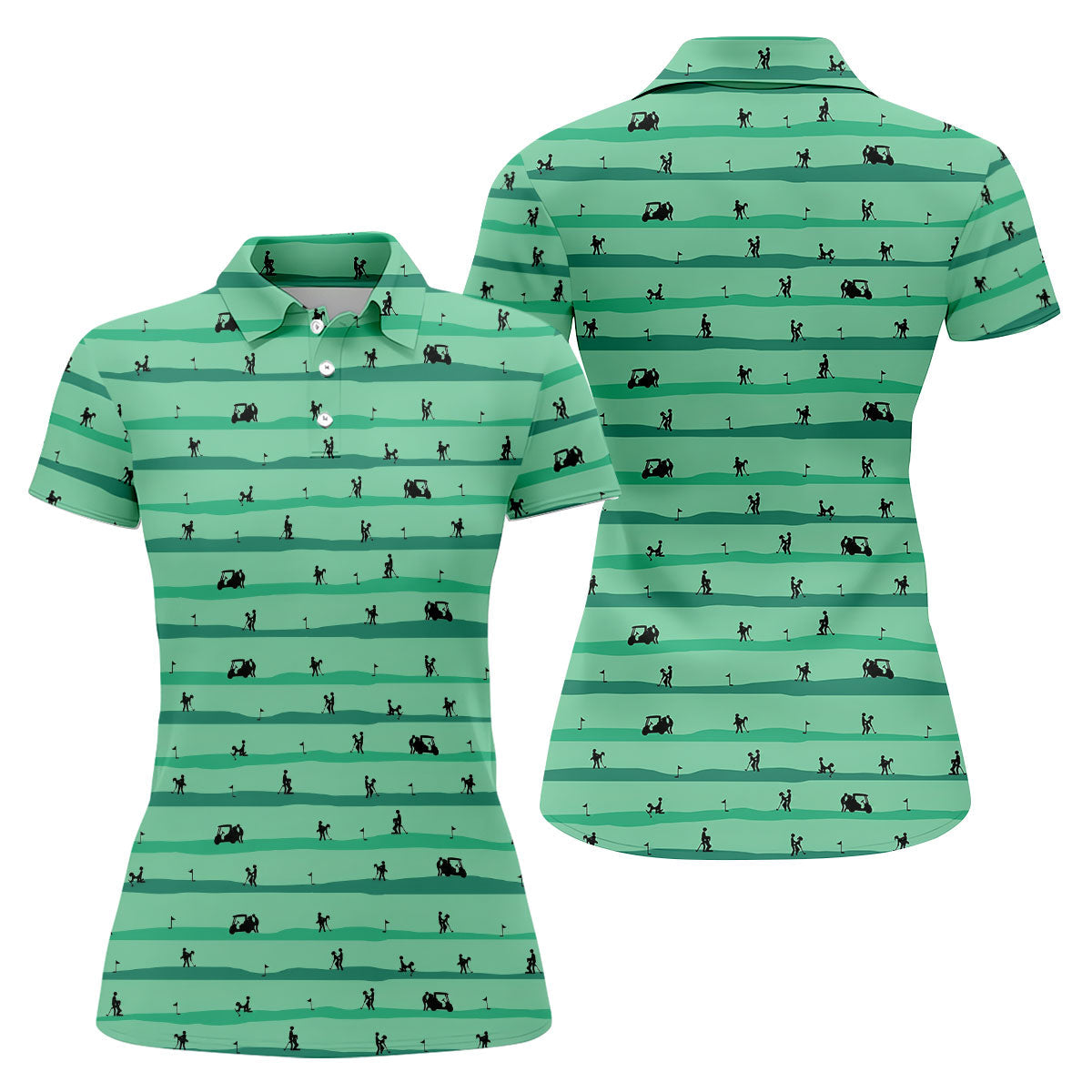 Funny Golf Couple Silhouette Pattern Polo Shirt, Golf Tops For Women, Ladies Golf Shirts