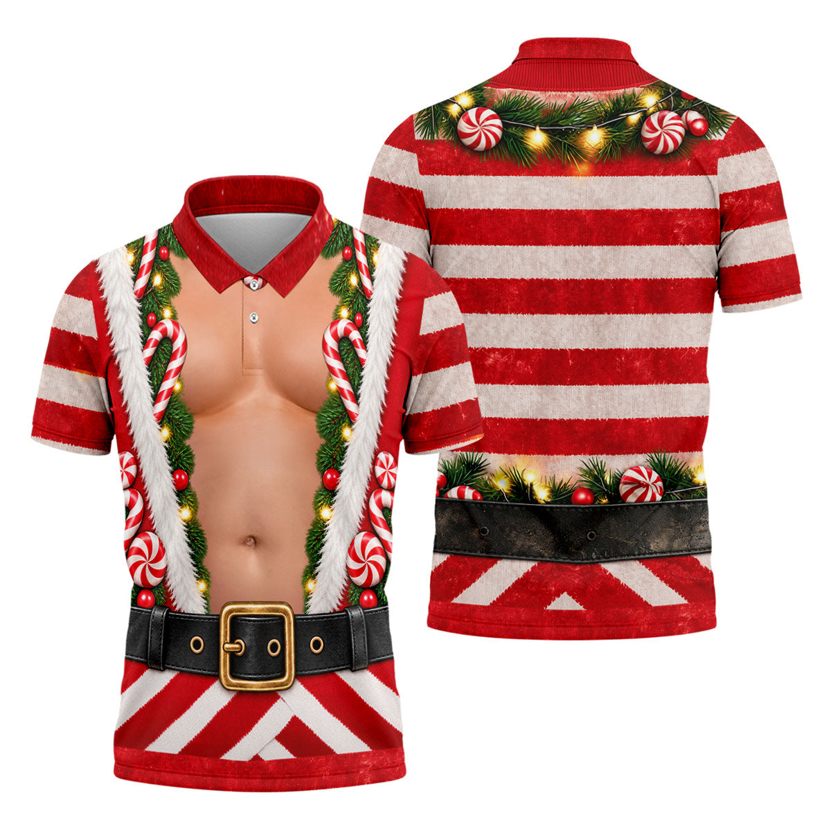 Christmas Candy Cane Santa Suit Polo Shirt, Mens Golf Shirts, Golf Apparel For Men