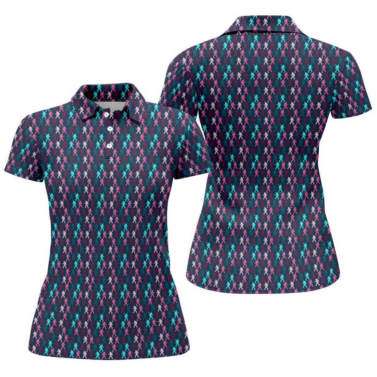 Funny Colorful Bigfoot Golfer Pattern Polo Shirt, Womens Golf Tops, Women’s Golf Apparel