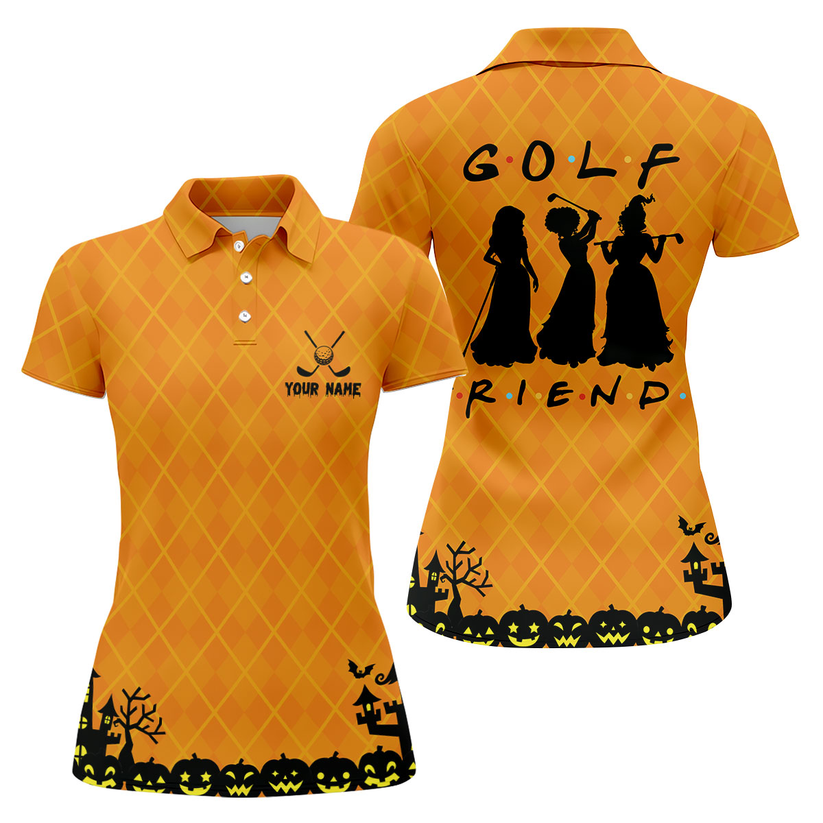 Your Name Golf Friends Horror Character Polo Shirt, Womens Golf Tops, Halloween Shirt