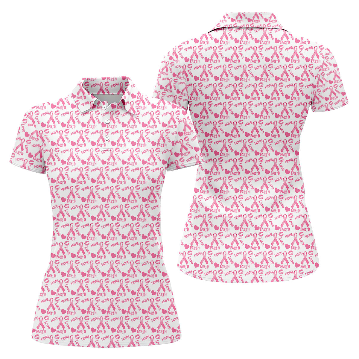 Hope Love Faith Pink Ribbon Breast Cancer Golf Shirt, Women’s Golf Polo, Ladies Golf Top