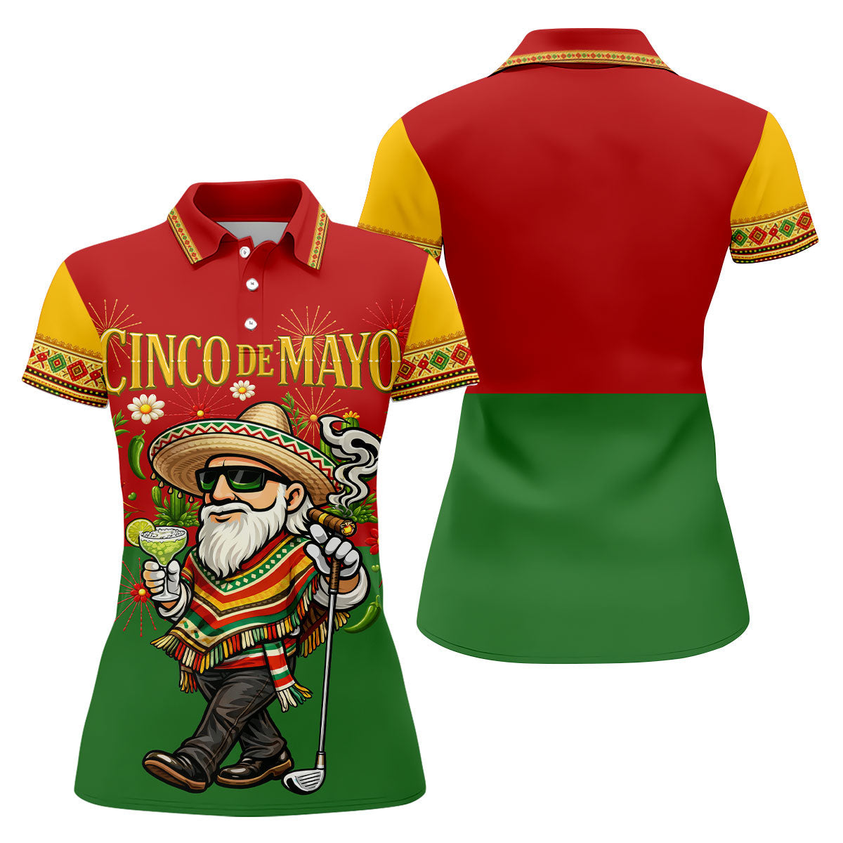 Margarita Man Cinco De Mayo Celebration Red Yellow Green Golf Shirt, Fiesta Theme Golf Shirt For Women