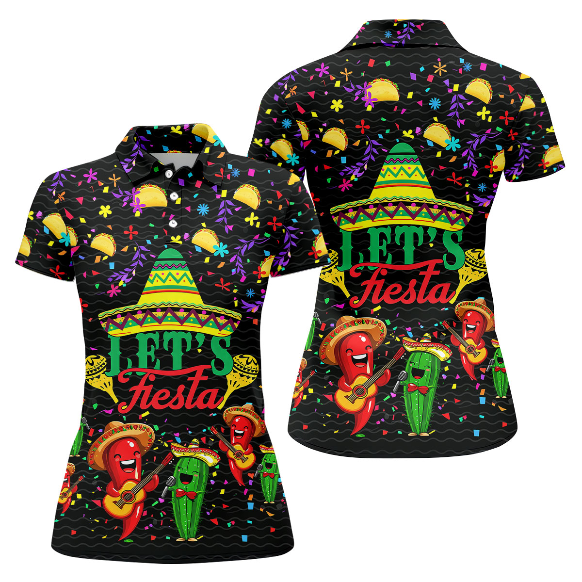 Let's Fiesta Party Ladies Golf Tops, Cinco De Mayo Celebration Golf Shirt For Women