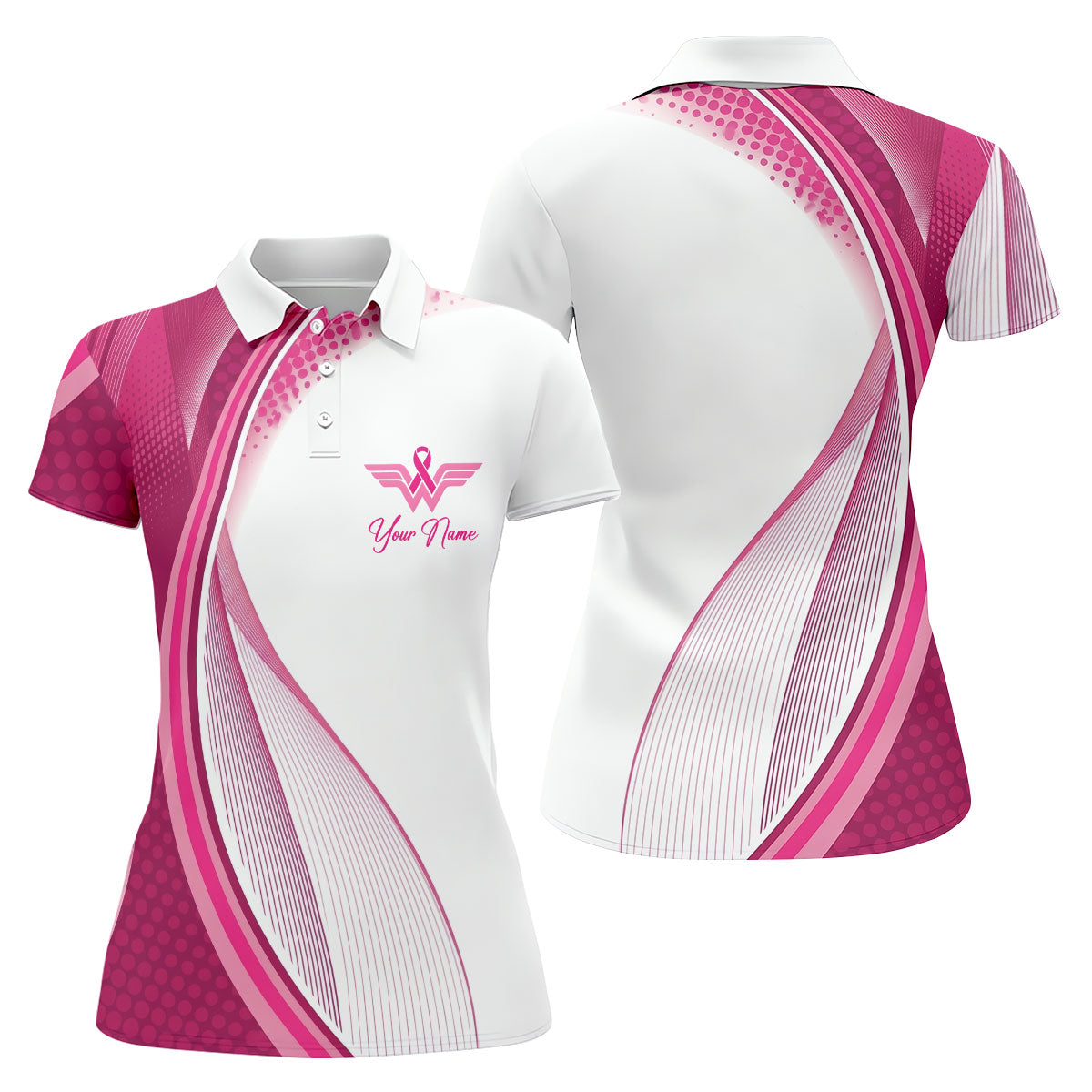 Custom Pink Ribbon Breast Cancer Golf Polo Shirt, Golf Tops For Women, Ladies Golf Shirt