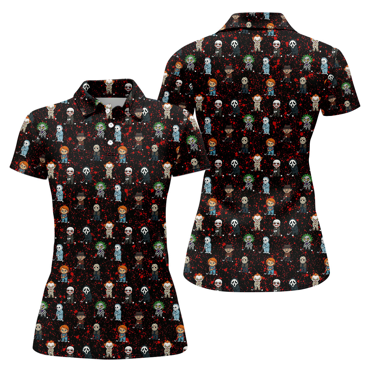 Black Horror Character Golf Polo Shirt, Women's Golf Polo, Ladies Golf Shirts
