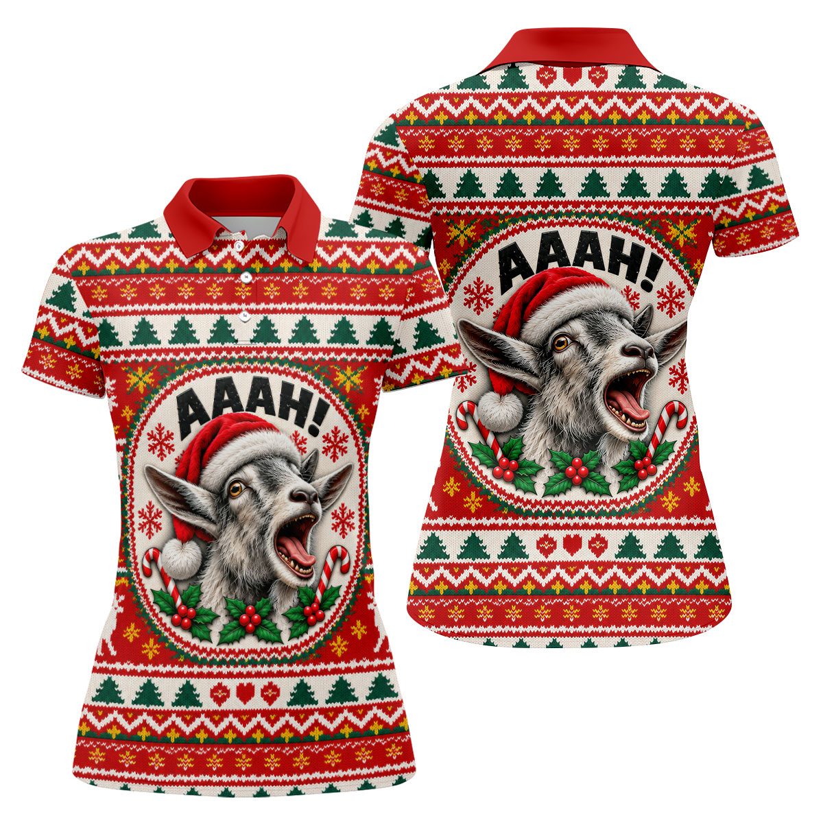 Funny Screaming Goat Christmas Golf Shirt, Ladies Golf Shirts, Golf Tops For Women