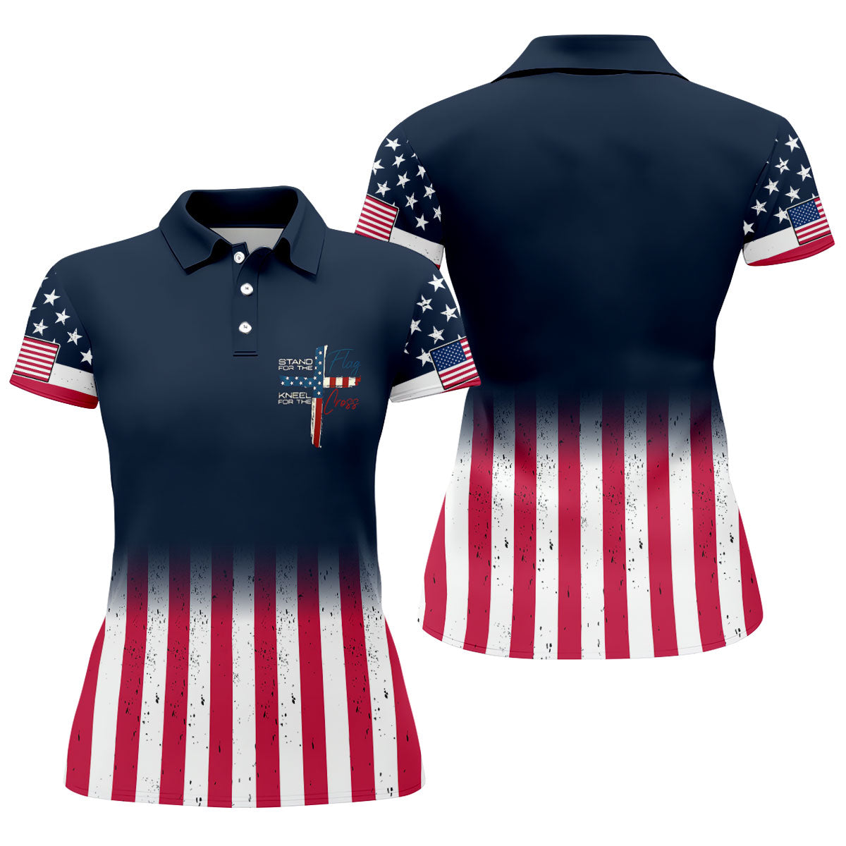 Stand For The Flag Kneel For The Cross Patriotic Golf Shirt, 250 Years 4th Of July Golf Shirt For Women