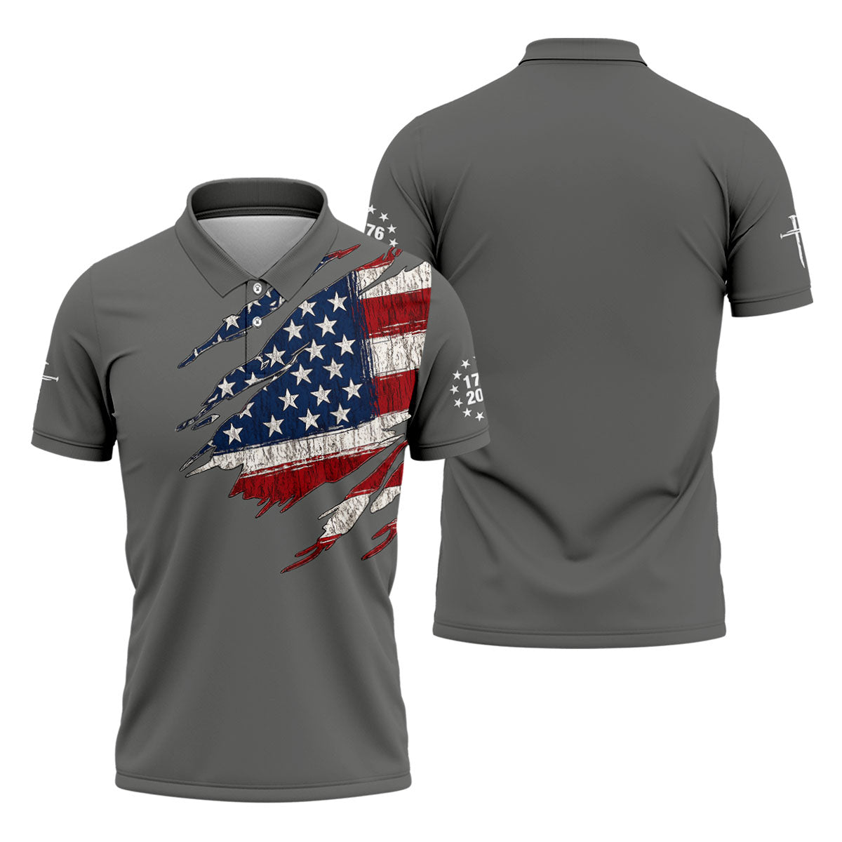 250th Anniversary Faith Cross Distressed USA Flag 4th Of July Golf Shirt, Patriotic Golf Shirt, Polo For Men