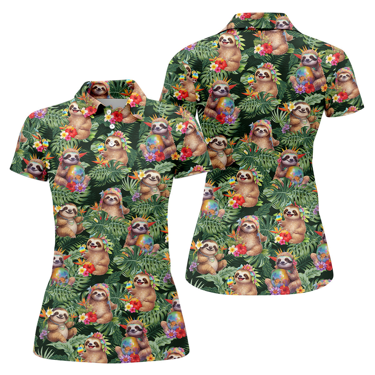 Funny Sloth Hawaiian Summer Ladies Golf Tops, Golf Shirt For Women, Ladies Golf Shirts