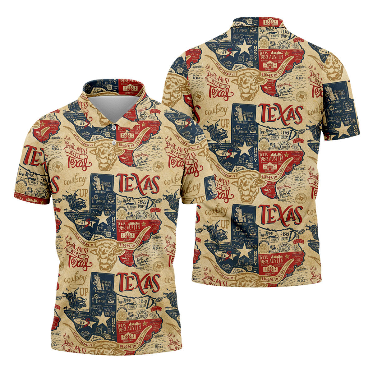 Don't Mess With Texas Western Theme Old West Golf Tops For Men, Polo Shirts For Men, Golf Shirts For Men