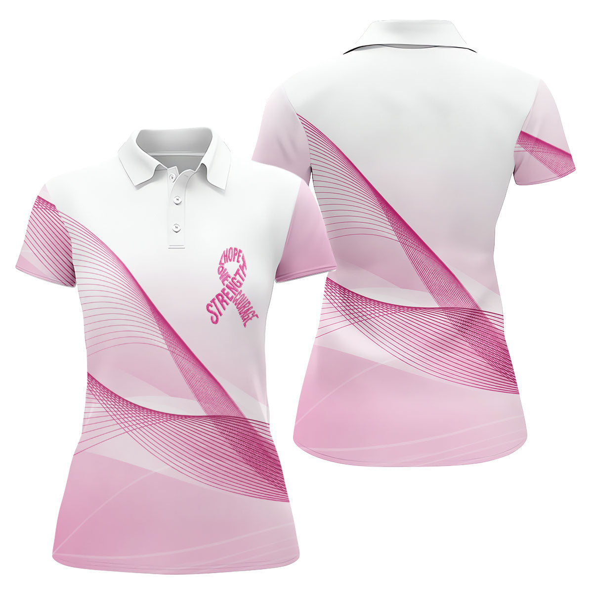 Hope Strength Courage Breast Cancer Polo Shirt, Golf Tops For Women, Printed Golf Shirt