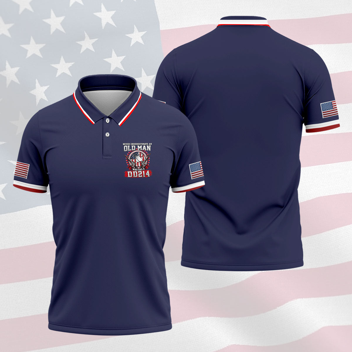 Never Underestimate An Old Man Who Was A DD214 Veterans Golf Shirts For Men, 250 Years Patriotic Golf Shirt