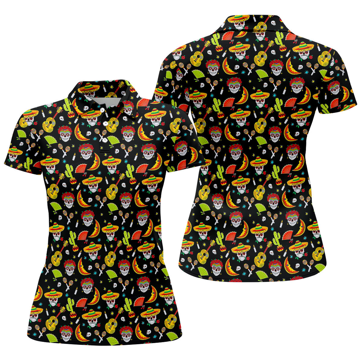 Day Of The Dead Mexican Symbols Cinco De Mayo Celebration Fiesta Themed Golf Shirt For Women