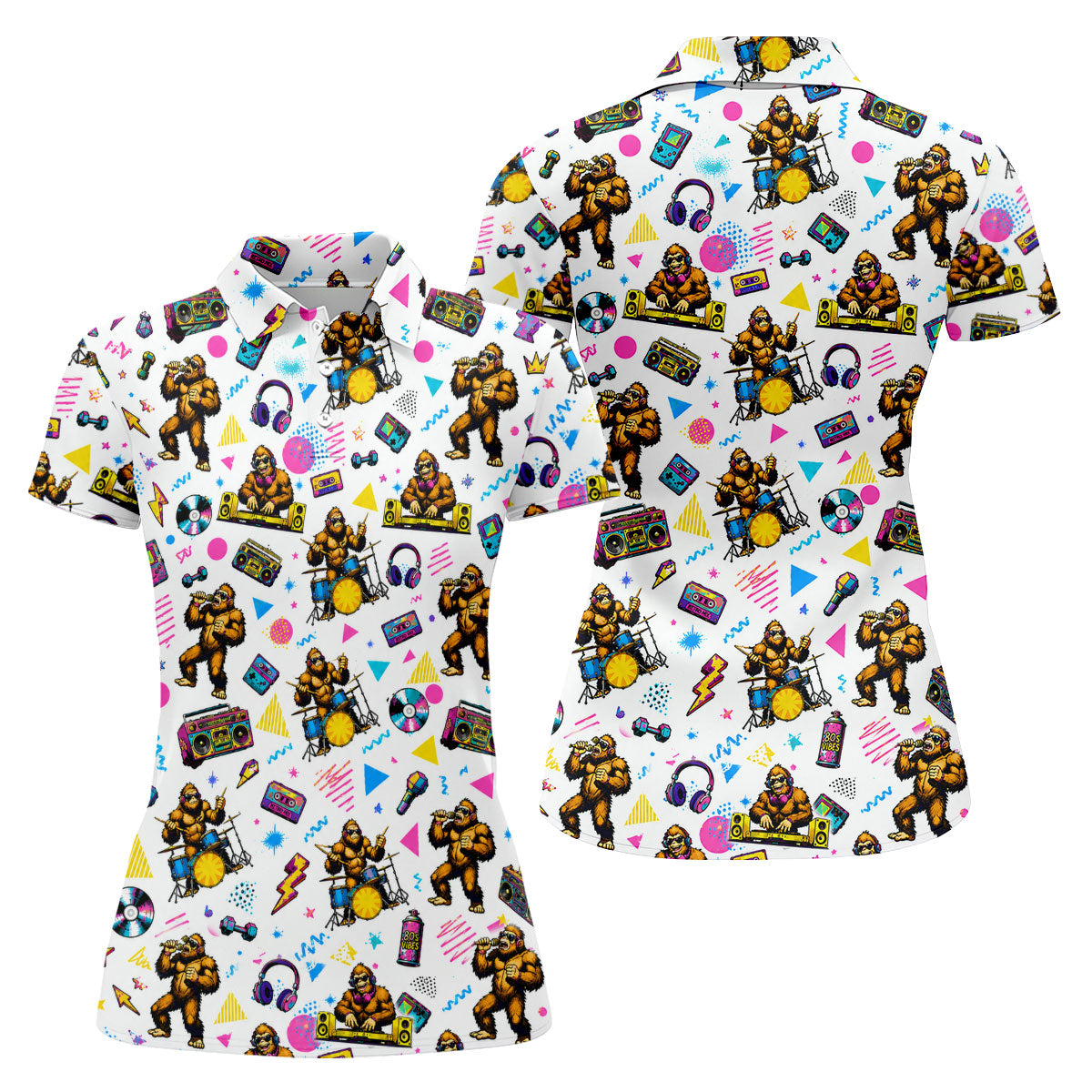 Bigfoot Party Memphis Pattern Retro Golf Shirt, Hawaiian Golf Shirt, Golf Shirt For Women