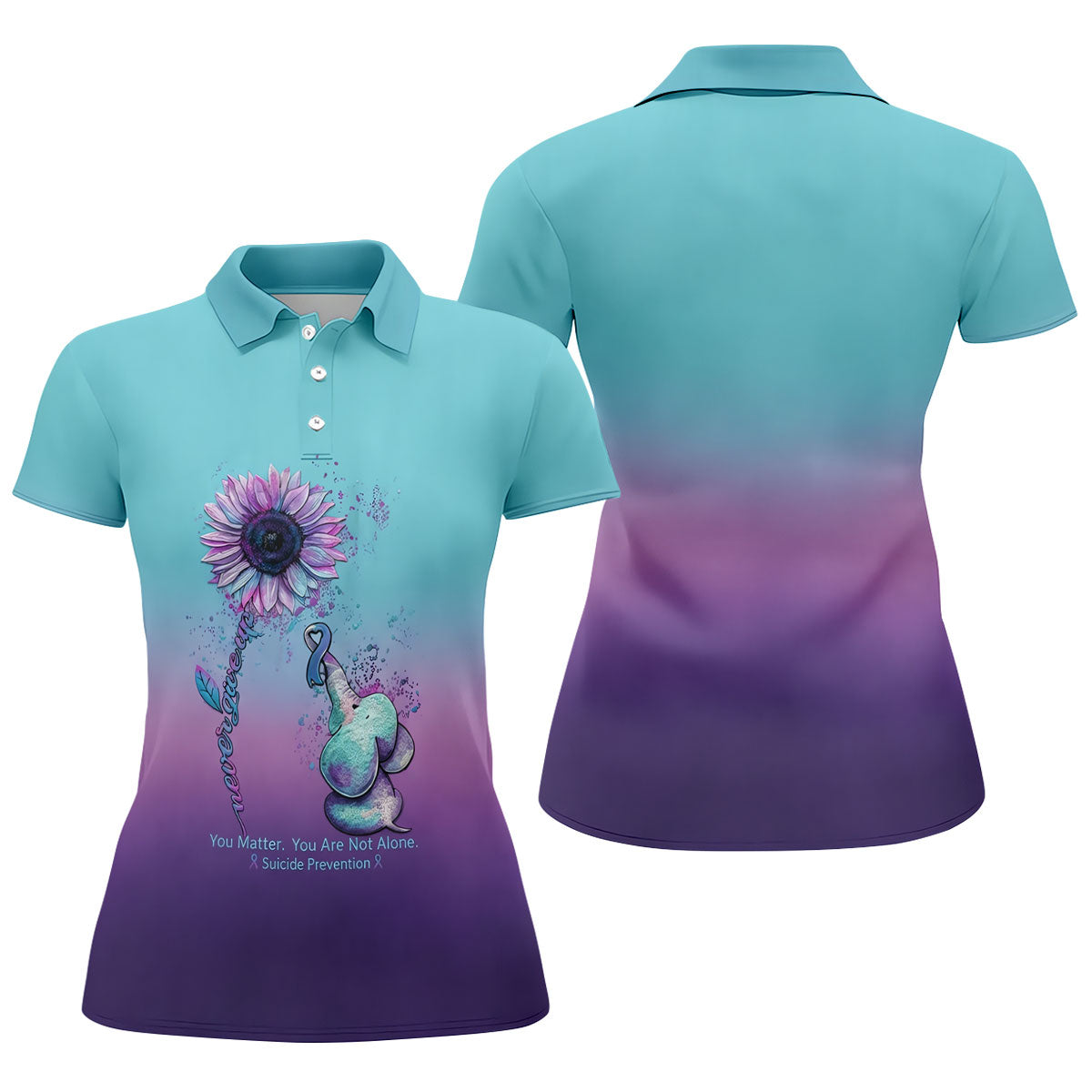 Never Give Up Elephant Sunflower Suicide Prevention Golf Shirts For Women, Ladies Golf Top