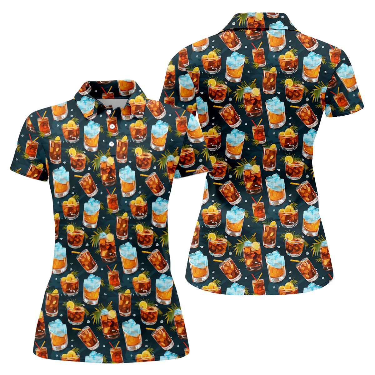 Summer Cocktail Pattern Hawaiian Golf Shirt, Golf Polo For Women, Women's Golf Apparel