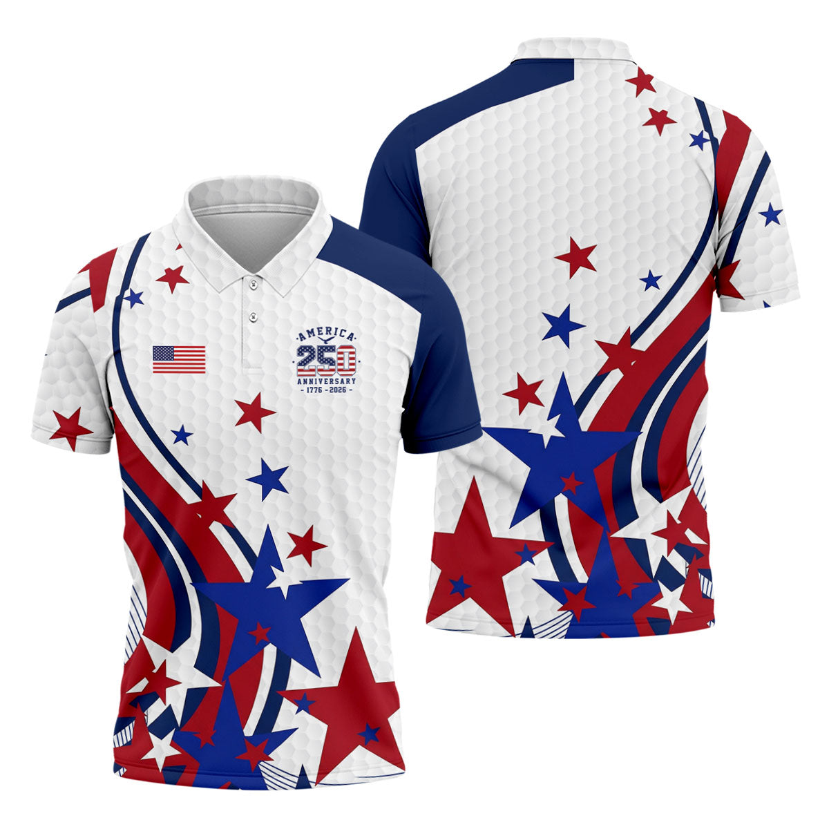 Red White Blue Stars And Stripes Patriotic 4th Of July Golf Shirt, 250 Years Golf Shirts For Men