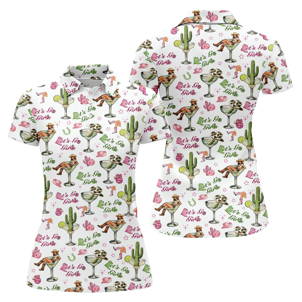 Let's Go Girls Cowgirl Margarita Hawaiian Golf Shirt, Women's Golf Tops, Golf Polo For Women