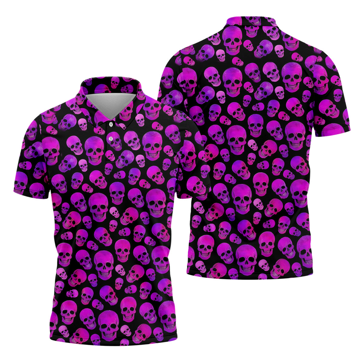 Purple Skull Gothic Pattern Hawaiian Golf Shirt, Mens Golf Polo, Printed Golf Shirts
