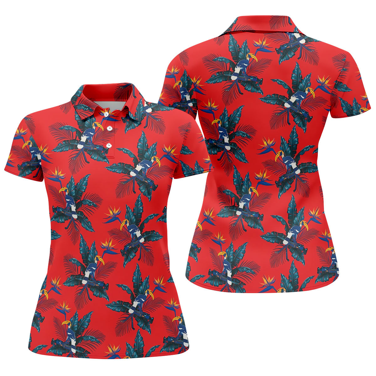 Tropical Toucan Bird Of Paradise Flower Hawaiian Golf Shirt, Summer Vibe Golf Shirt For Women
