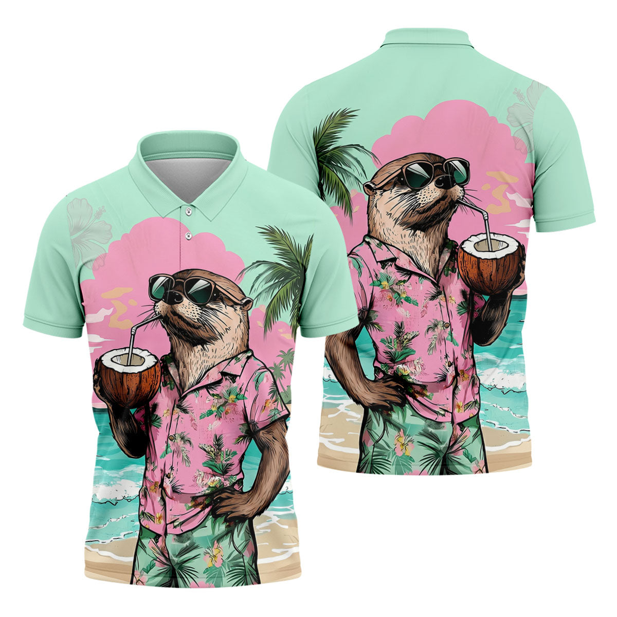 Funny Otter Tropical Summer Hawaiian Golf Shirt, Polo Shirts For Men, Golfing Apparel