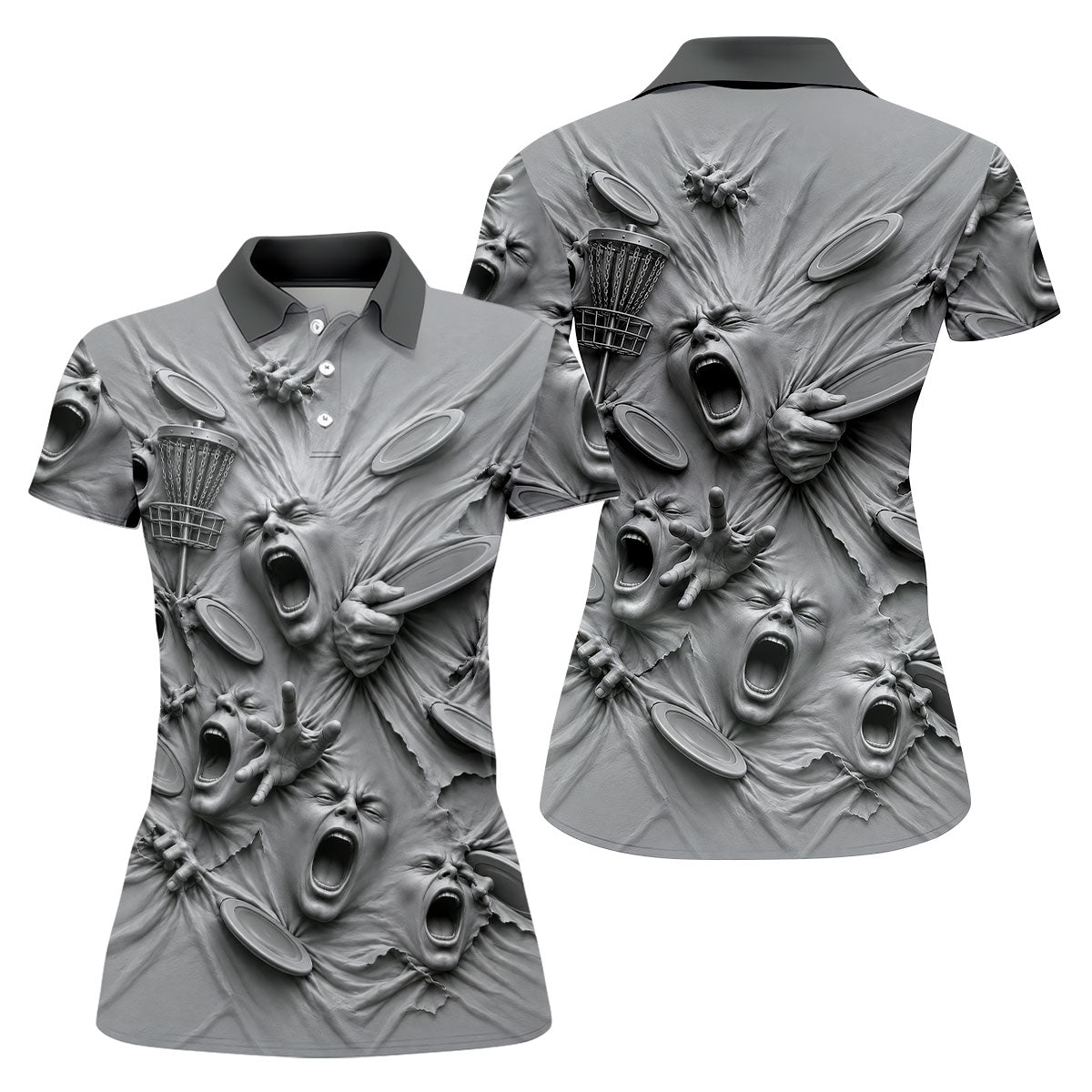 Screaming Faces Disc Golf Polo Shirt, Disc Golf Shirts For Women, Disc Golf Gifts