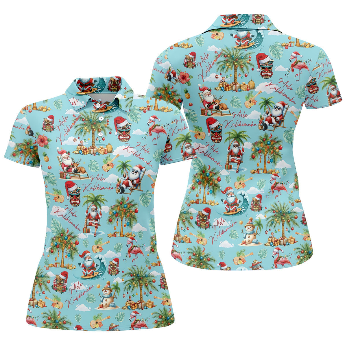 Women's Mele Kalikimaka Surfing Santa Golf Shirt, Christmas Golf Shirt, Women’s Golf Apparel