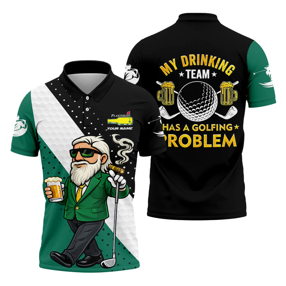 My Drinking Team Has A Golfing Problem Plastered Beer Bottle Logo Golf Tops For Men, Golf And Beer Fun Golf Shirt
