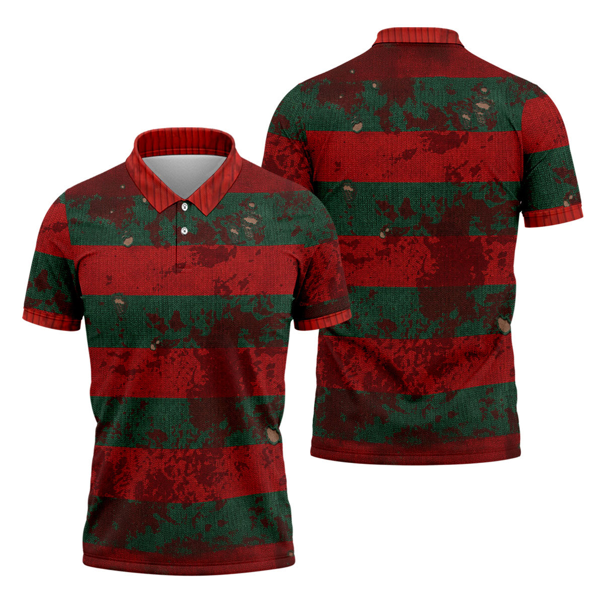 Distressed Red Green Horror Knit Golf Polo Shirt, Men's Golf Shirt, Hawaiian Golf Shirt