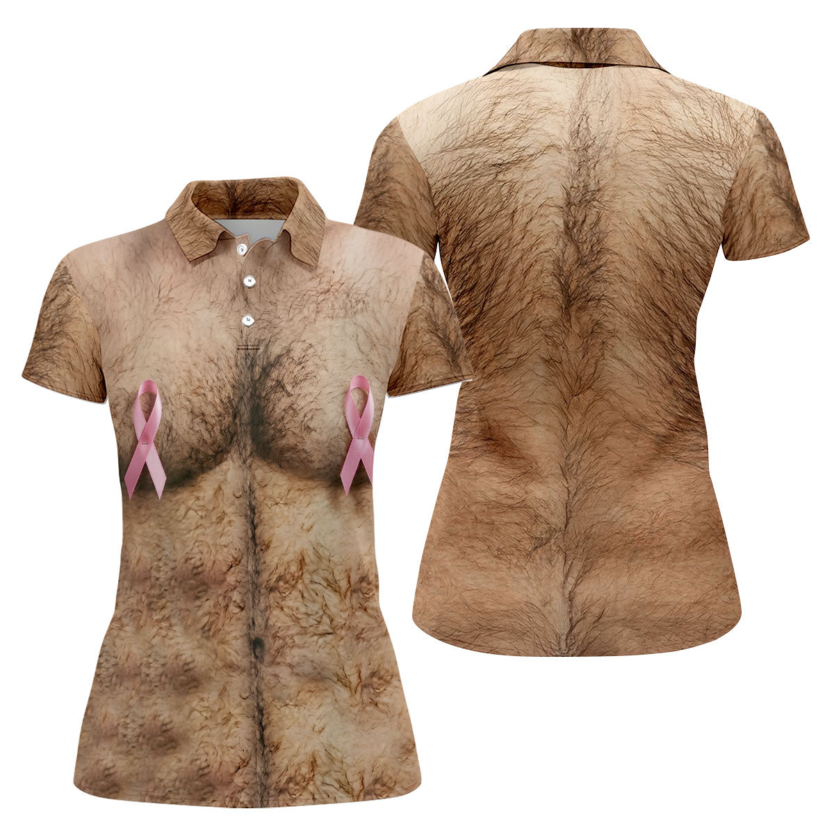Pink Ribbon Hairy Chest Breast Cancer Golf Shirt, Women’s Golf Polo, Golf Shirts For Women