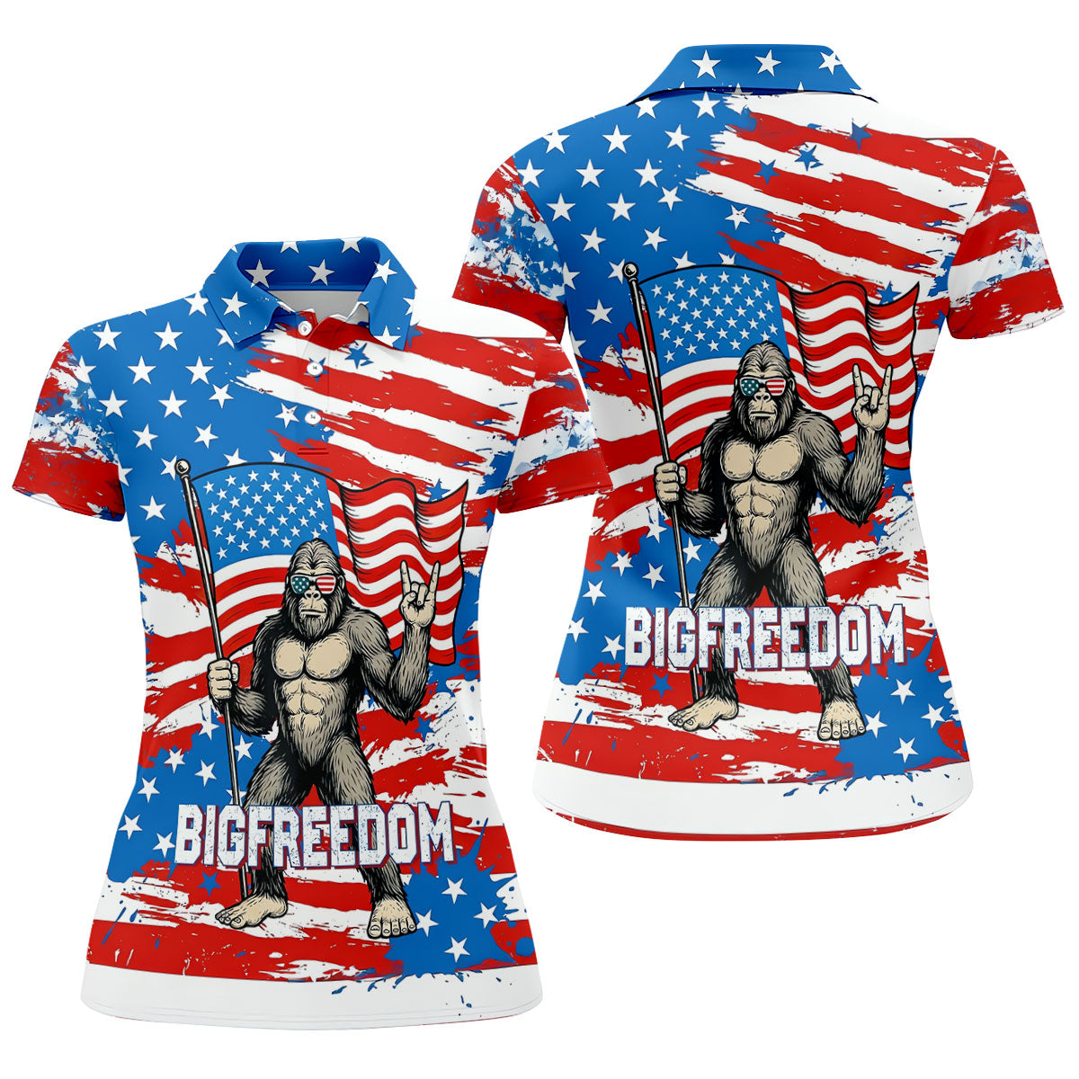 Bigfreedom Red White Blue Patriotic Bigfoot 4th Of July Golf Shirt, 250 Years Golf Shirt For Women