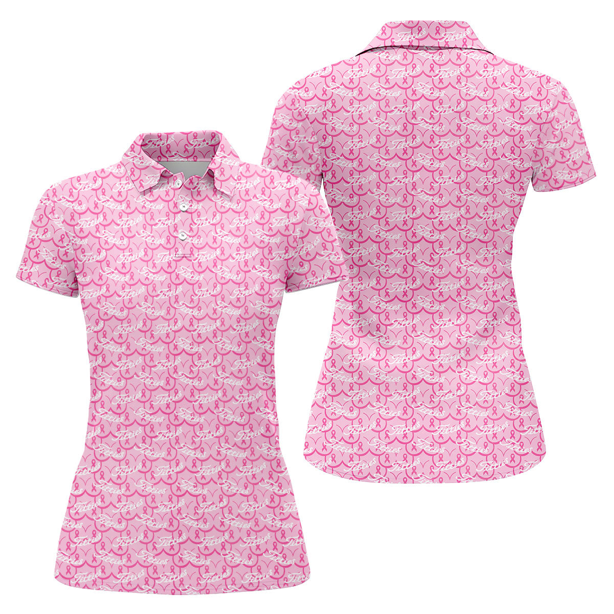Titties Pink Ribbon Breast Cancer Polo Shirt, Golf Tops For Women, Printed Golf Shirt