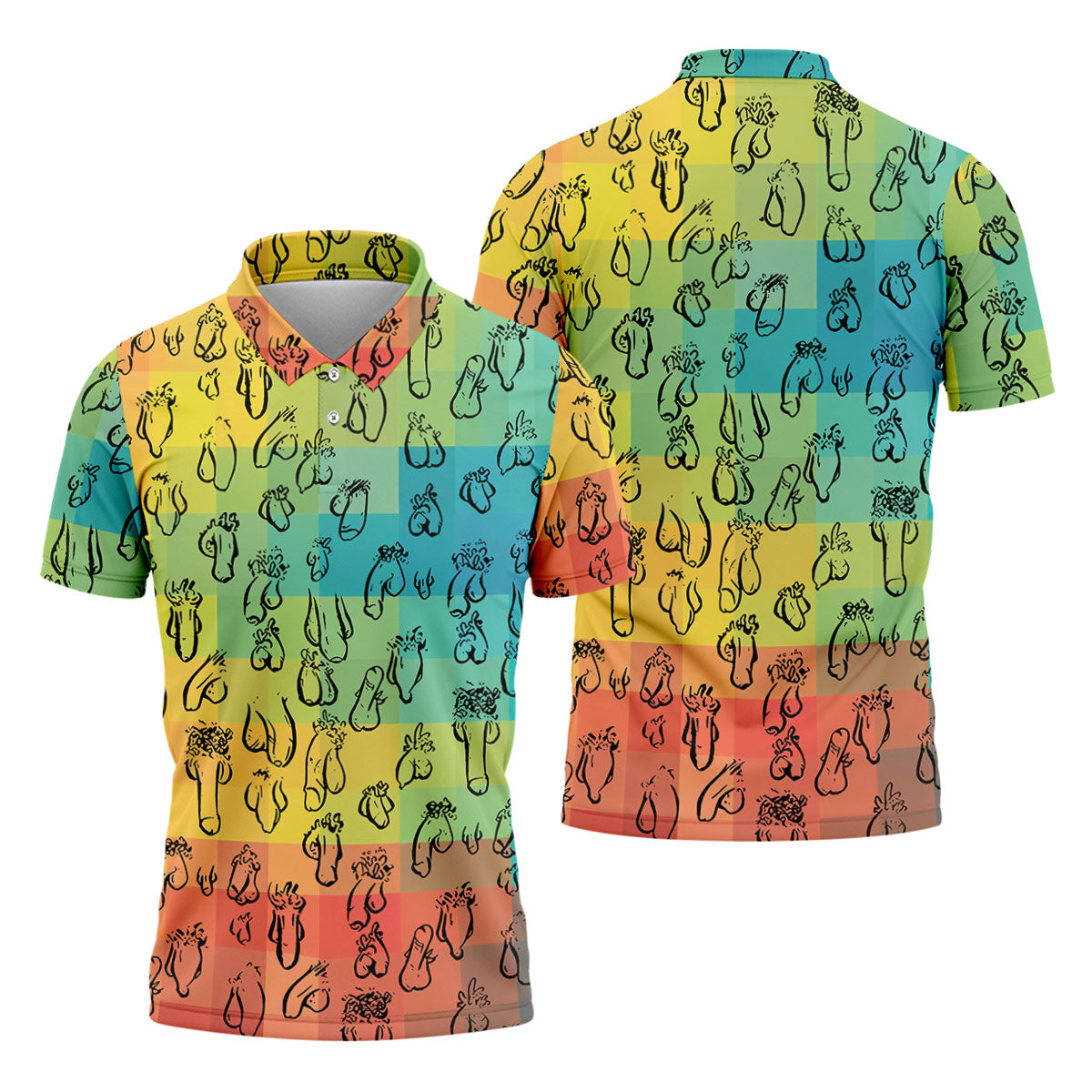 Funny Penis Doodle Color Block Golf Polo Shirt, Men's Golf Polo, Printed Golf Shirts