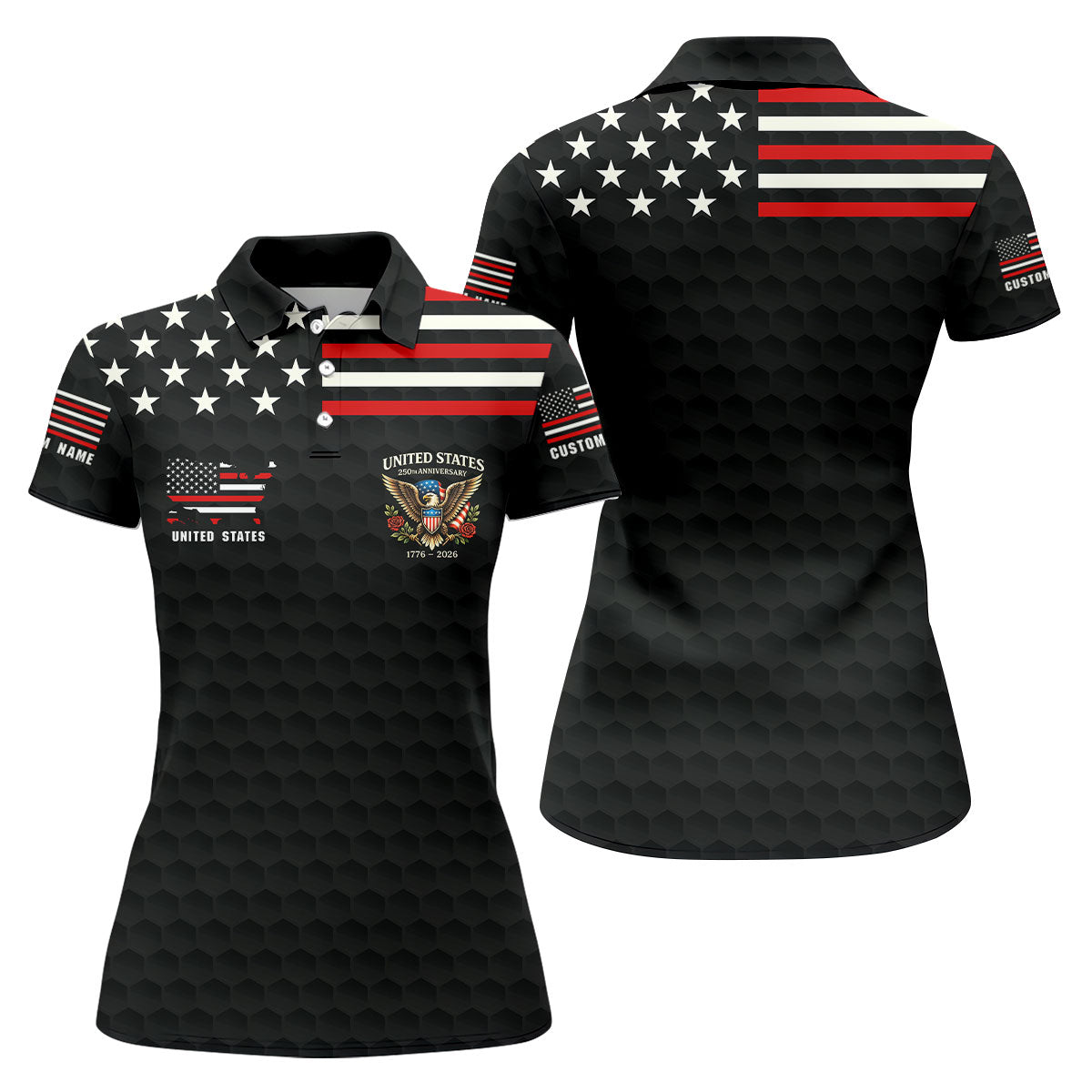 250th Anniversary Bald Eagle And Roses Black Golf Shirt, Patriotic 4th Of July Golf Shirt For Women