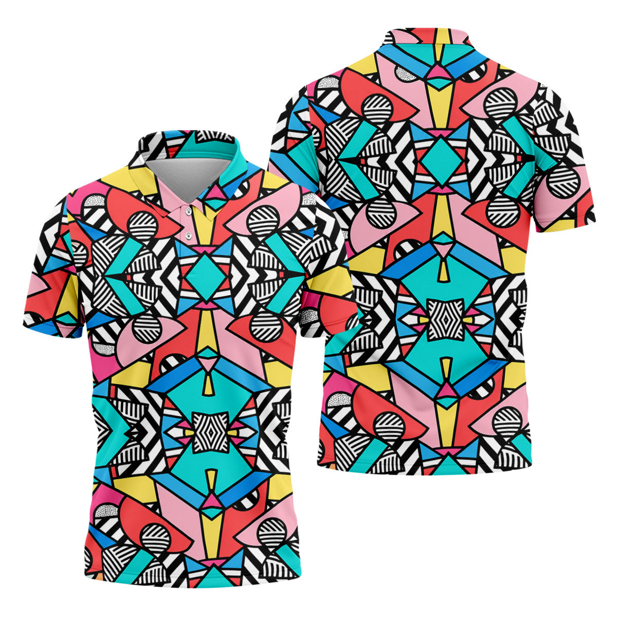 Abstract Geometric Pop Art Golf Polo Shirt, Men's Golf Shirt, Mens Golf Apparel