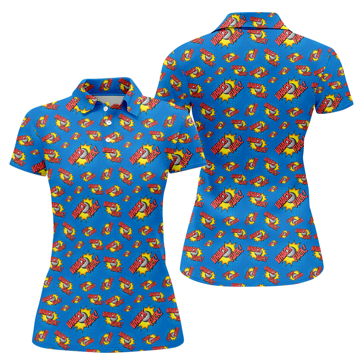 Whack F*ck Comic Golf Ball Blue Funny Polo Shirt, Ladies Golf Tops, Golf Polo For Women