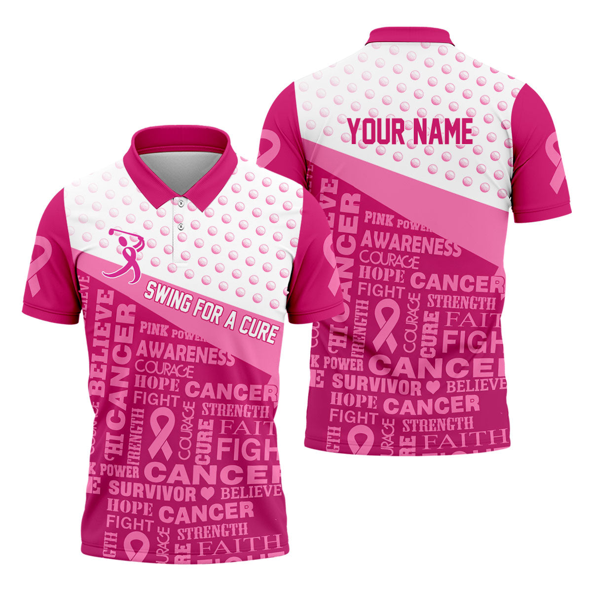 Custom Swing For A Cure Breast Cancer Polo Shirt, Golf Shirts For Men, Printed Golf Shirts
