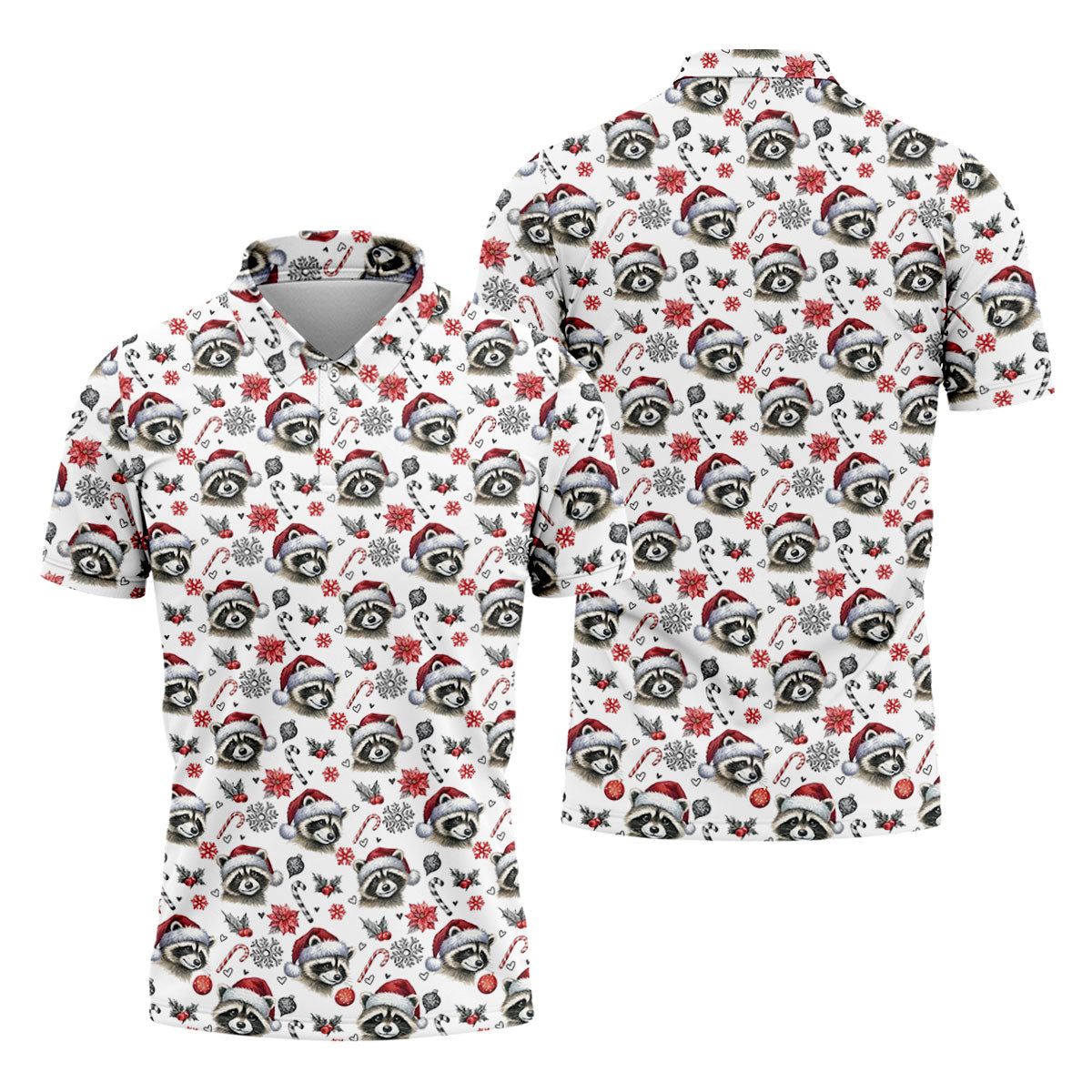 Christmas Raccoon Santa Hat Golf Polo Shirt, Mens Golf Polo, Golf Apparel For Men