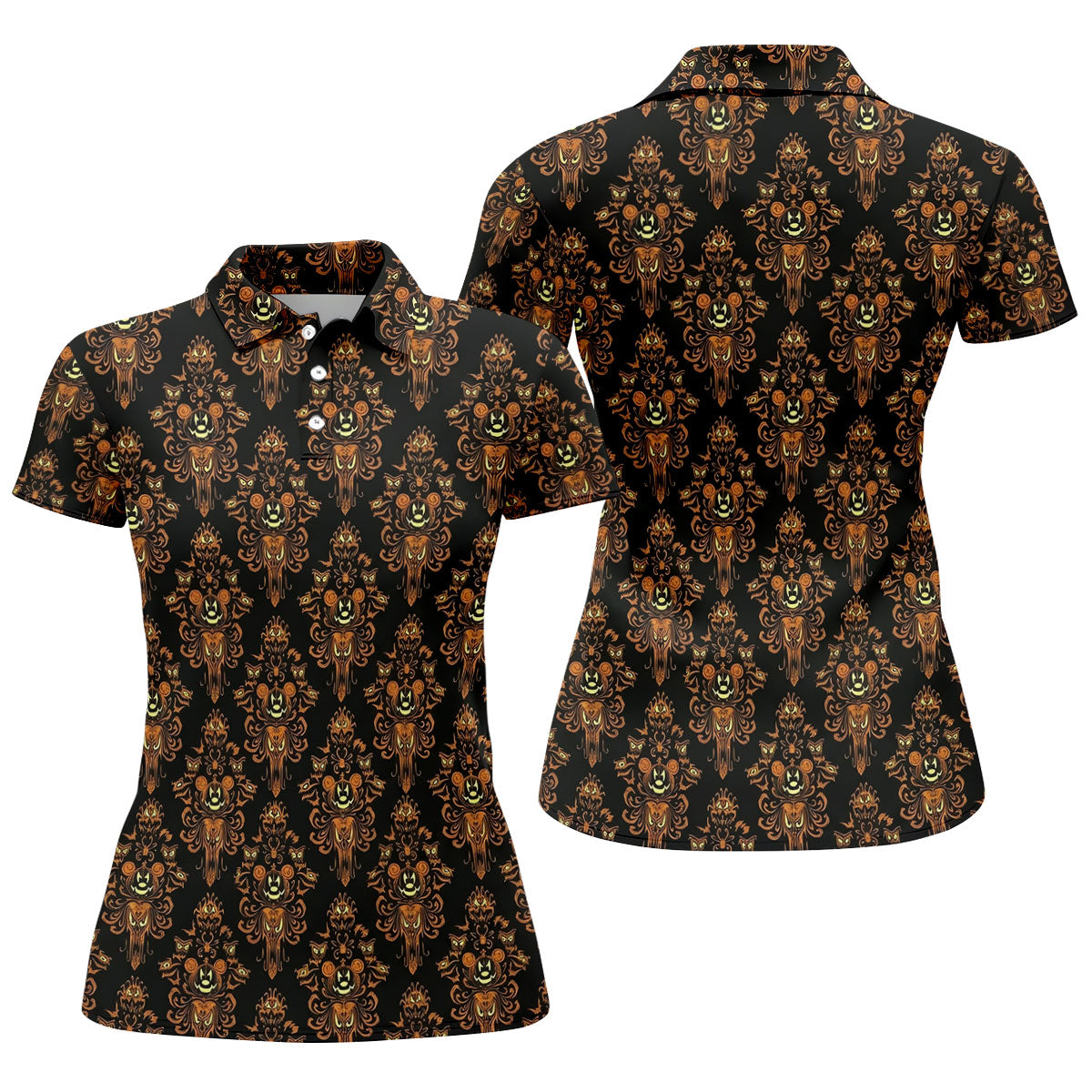 Haunted Face Wallpaper Halloween Golf Polo Shirt, Women's Golf Shirt, Golf Tops For Women