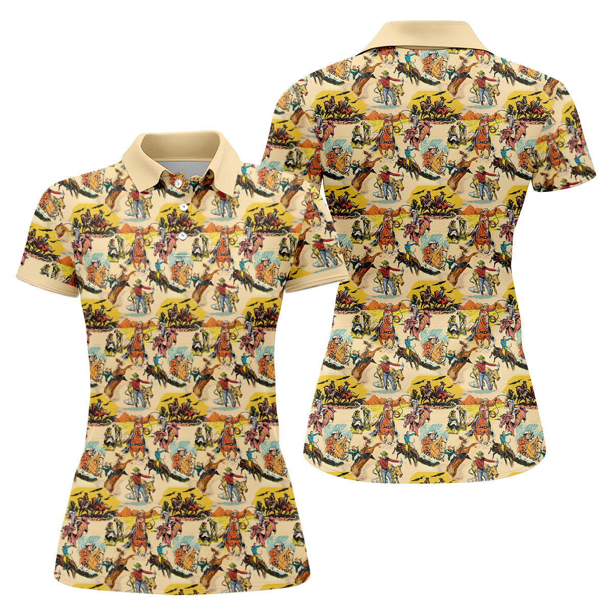 Vintage Cowboy Western Theme Old West Women Golf Top, Ladies Golf Shirts, Golf Shirt For Women